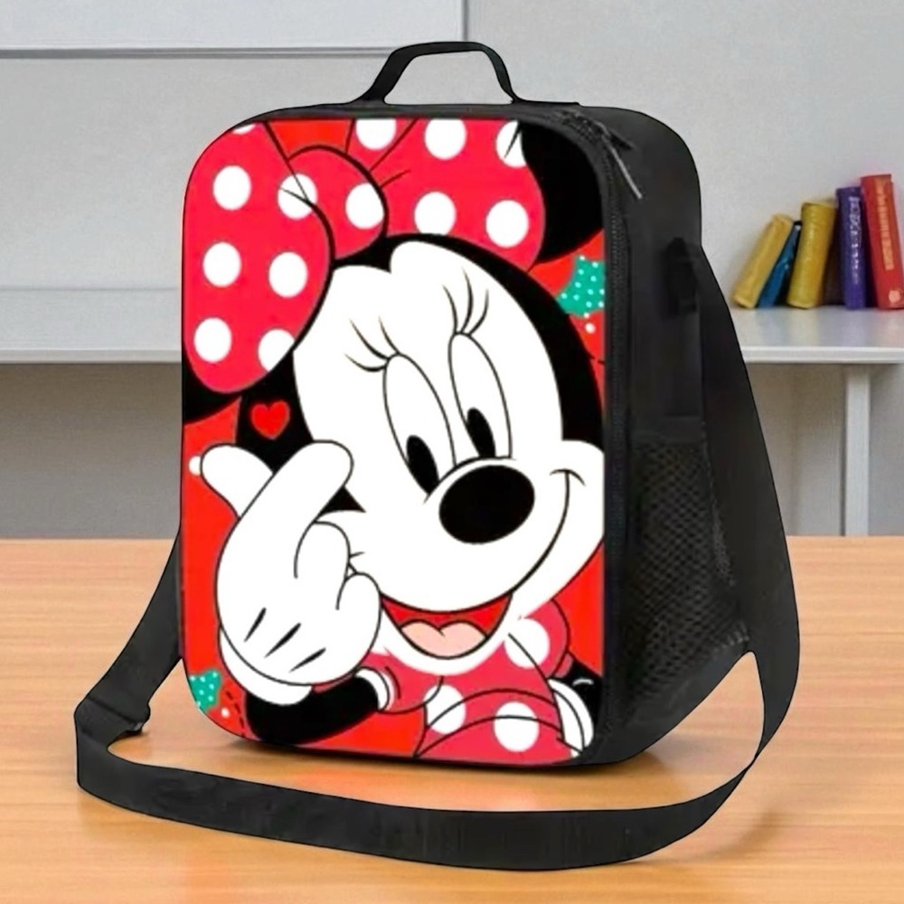 Disney’s Minnie Mouse Lunch Bag Insulated Polka Dot Red Black Meal Bag Tote NEW - Picture 5 of 16